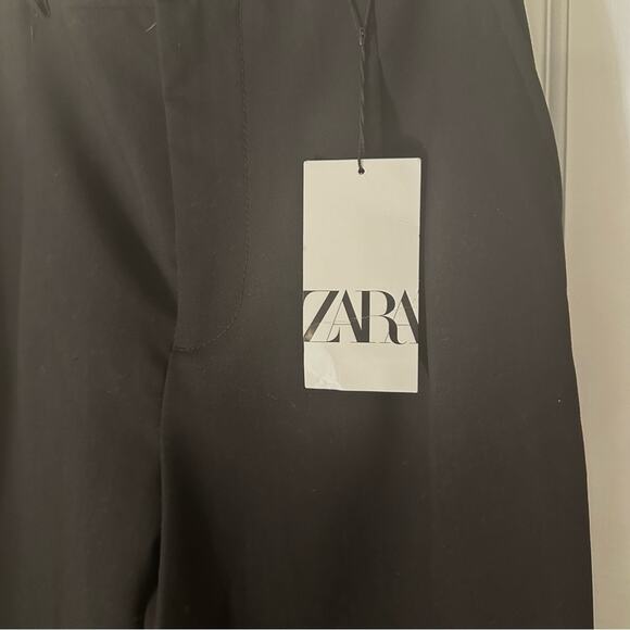 Zara Black Pleated Ankle Trouser, Gold Button on Cuffed Ankle, Size XS, NWT - Picture 6 of 6
